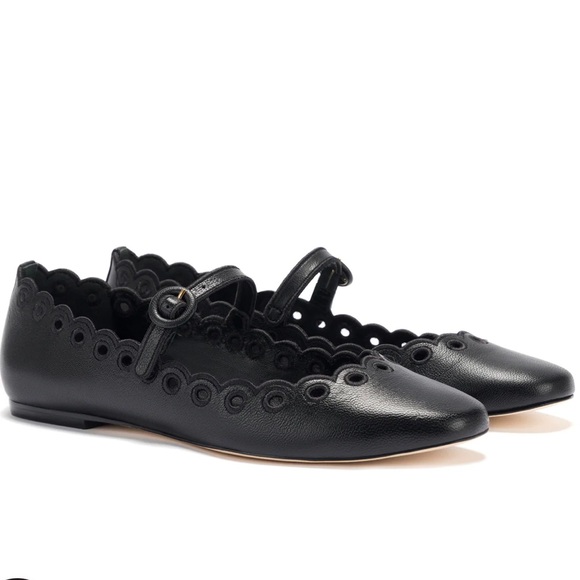 Larroude Blair Broderie Ballet Flat In Black Leather
